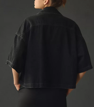 Load image into Gallery viewer, AGOLDE Rona Box Shirt Jacket Womens Black Short Sleeve Crop Relaxed Lightweight