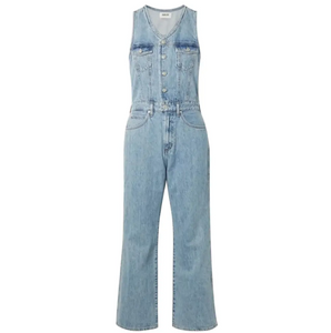AGOLDE 70s Flared Denim Jumpsuit Blue Sleeveless V-Neck Overalls Womens 10