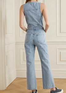 AGOLDE 70s Flared Denim Jumpsuit Blue Sleeveless V-Neck Overalls Womens 10