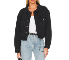 Load image into Gallery viewer, AGOLDE Charli Shrunken Denim Jacket Womens Large Black Distressed Cropped