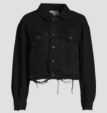 Load image into Gallery viewer, AGOLDE Charli Shrunken Denim Jacket Womens Black Distressed Cropped Jagged Hem