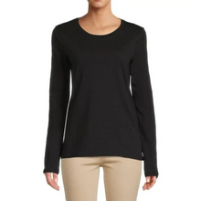 Load image into Gallery viewer, Black long-sleeve top worn by a person on a white background