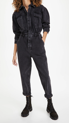 Agolde Jumpsuit 10 Womens Black Denim Long Sleeved Straight Leg Utility Vianka