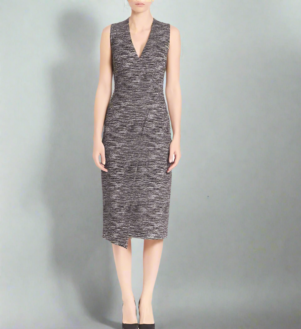 Alice + Olivia Carissa V-Neck Faux Wrap Sleeveless Sheath Gray Dress - 10