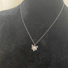 Load image into Gallery viewer, Silver necklace with a fox pendant on a black mannequin bust.