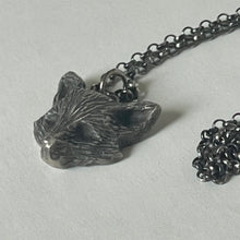 Load image into Gallery viewer, Silver fox pendant on a chain against a light gray background