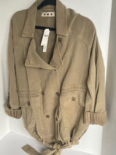 Load image into Gallery viewer, Anthropologie Amo Trench Short Jacket Womens Small Oversized Short Belted Sage