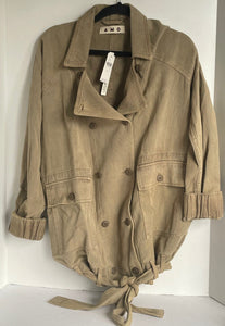 Anthropologie Amo Trench Short Jacket Womens Small Oversized Short Belted Sage