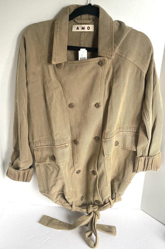 Anthropologie Amo Trench Short Jacket Womens Small Oversized Short Belted Sage