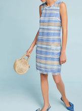 Load image into Gallery viewer, Anthropologie Dress 12 Womens Blue Sleeveless Tweed Striped Shift Short