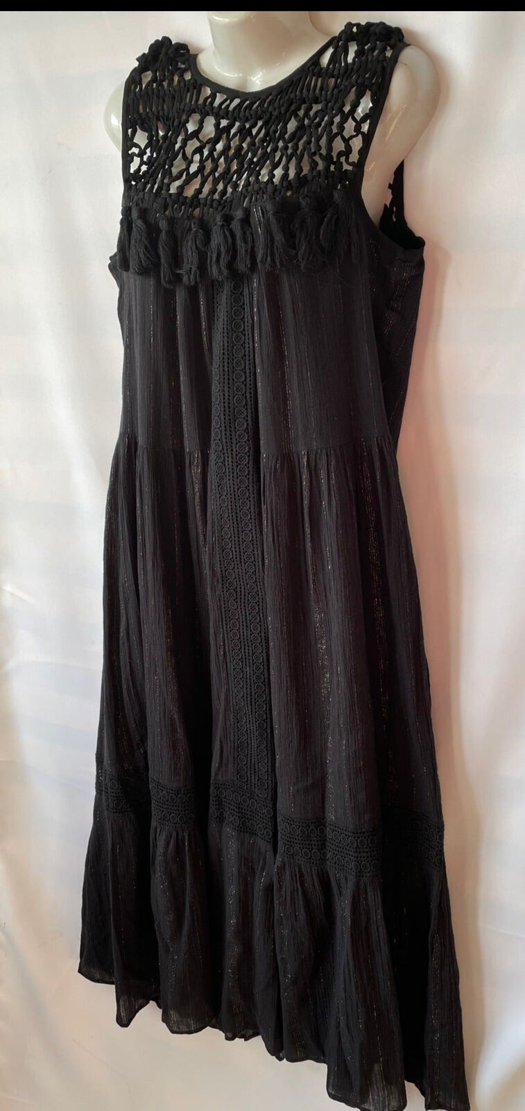 Anthropologie Dress Maxi Womens Black Sleeveless Cotton Tassel Ties Bl Luxe Fashion Finds Anthropologie Dress Maxi Womens Black Sleeveless Cotton Tassel Ties Bl Luxe Fashion Finds