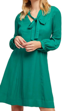 Load image into Gallery viewer, Anthropologie Dress Womens 2 Green V-Neck Pussy Bow Tie Long Sleeve A-Line