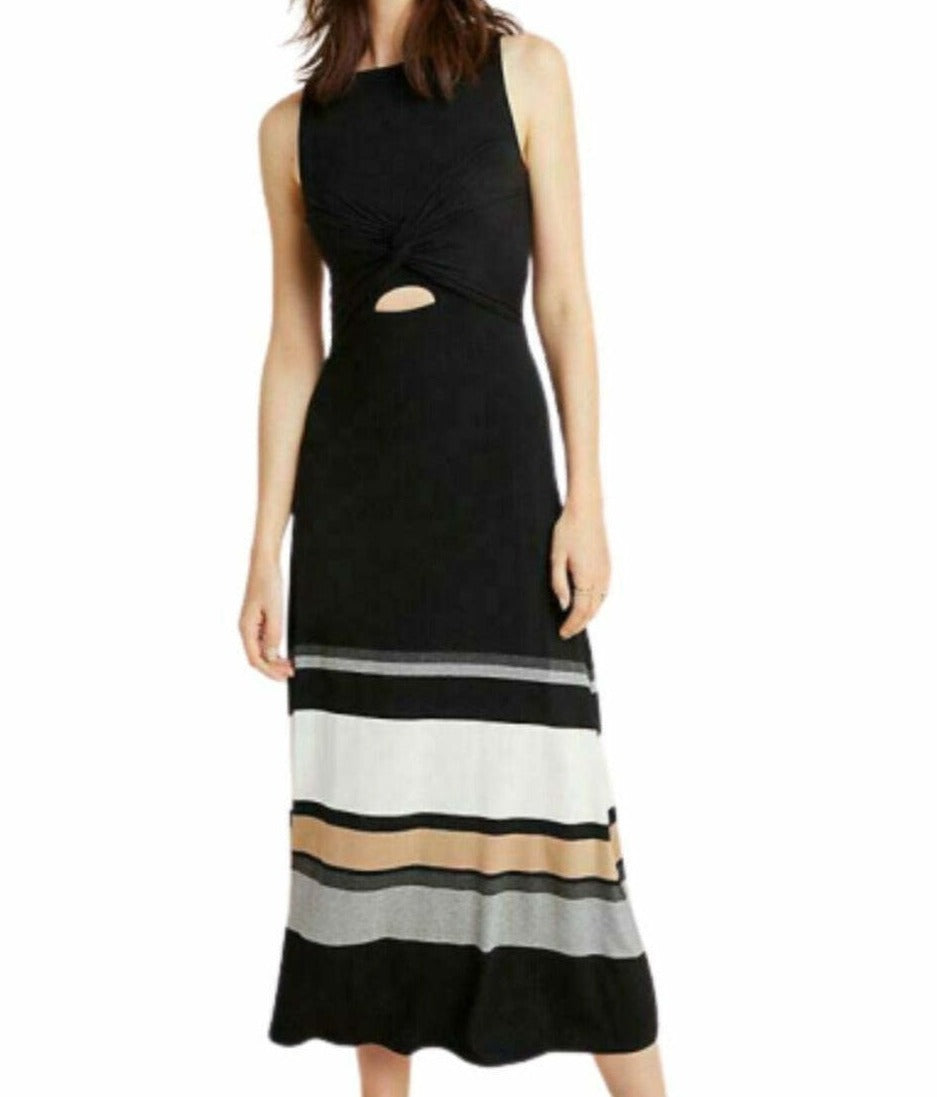 Anthropologie Dress Womens Medium Black Sleeveless Maxi Striped Jersey