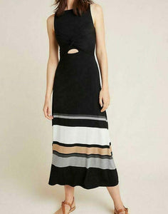 Anthropologie Dress Womens Medium Black Sleeveless Maxi Striped Jersey