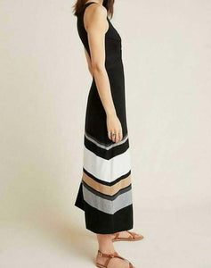 Anthropologie Dress Womens MediumFlounced hem Black Sleeveless Maxi Striped Jersey