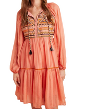 Load image into Gallery viewer, Anthropologie boho pink tiered mini dress with embroidered bodice in size extra small