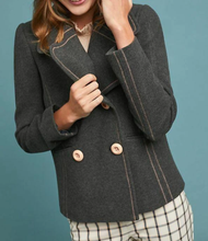 Load image into Gallery viewer, Anthropologie Jacket Peacoat Womens 2 Gray Cropped Contrast Trim Wide Lapels