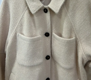 Anthropologie Jacket Womens 1X Ivory Shacket Oversized Button Down Pockets