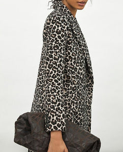 Anthropologie Jacket Womens 2 Brown Double-Breasted Leopard Longline Blazer