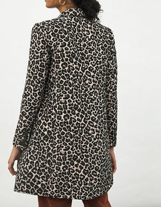 Anthropologie Jacket Womens 2 Brown Double-Breasted Leopard Longline Blazer