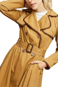 Anthropologie Jacket Womens Brown Double Breasted Trench Coat A-Line Belted