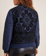 Load image into Gallery viewer, Anthropologie Bomber Jacket Womens Extra Large Blue Floral Quilted Side Zip