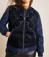 Load image into Gallery viewer, Anthropologie Jacket Womens Extra Large Blue Bomber Floral Quilted Side Zip