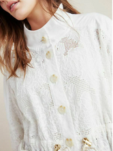 Load image into Gallery viewer, Anthropologie Jacket Womens Extra Small White Cotton Anorak Floral Eyelet Drawstring