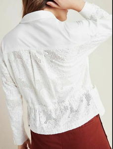 Anthropologie Jacket Womens Extra Small White Cotton Anorak Floral Eyelet Drawstring