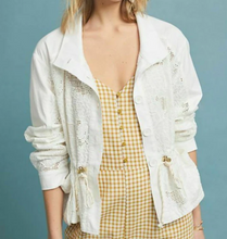 Load image into Gallery viewer, Anthropologie Jacket Womens Extra Small White Cotton Anorak Floral Eyelet Drawstring