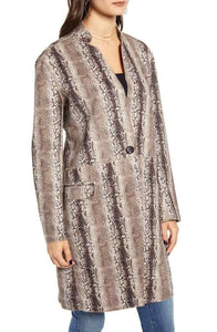 Anthropologie Jacket Womens Medium Brown Snake Print Micro Suede Midi Coat