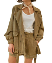 Load image into Gallery viewer, Anthropologie Jacket Womens Small Beige Oversized Short Trench Draped Belted Amo