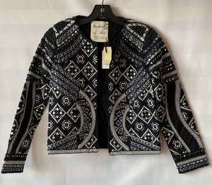 Anthropologie Jacket Womens Small Black Crop Bolero Embroidered Beaded Quilted