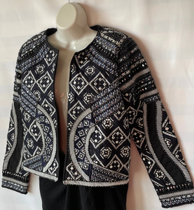 Anthropologie Jacket Womens Small Black Crop Bolero Embroidered Beaded Quilted