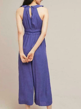 Load image into Gallery viewer, Anthropologie Jumpsuit Womens 10 Blue Wide Leg Crop V-Neck Polkadot Ruffle