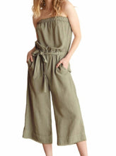 Load image into Gallery viewer, Anthropologie Jumpsuit Womens Strapless Wide Leg Crop Belted Cloth Stone Khaki