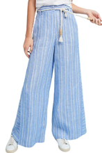 Load image into Gallery viewer, Anthropologie Pants Womens Blue Wide Leg Palazzo Striped Linen Rope Belt