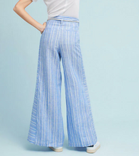 Load image into Gallery viewer, Anthropologie Pants Womens Blue Wide Leg Palazzo Striped Linen Rope Belt