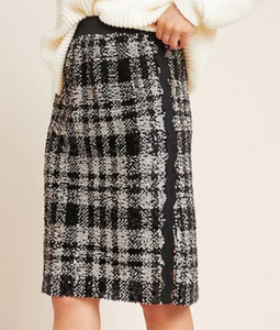 Anthropologie Pencil Skirt Womens Extra Small Black Plaid Sequin Anna Sui Cocktail