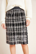 Load image into Gallery viewer, Anthropologie Pencil Skirt Womens Extra Small Black Plaid Sequin Anna Sui Cocktail