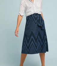 Load image into Gallery viewer, Anthropologie Skirt Womens 0 Blue A-Line Midi Chevron Cotton Linen Eva Franco