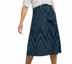 Anthropologie Skirt Womens 0 Blue A-Line Midi Chevron Cotton Linen Eva Franco