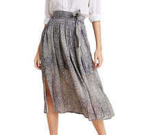 Load image into Gallery viewer, Anthropologie Skirt Womens 8 Gray Midi A-line Tie Waist Midi Snake Print