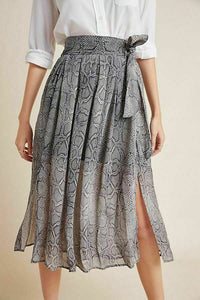 Anthropologie Skirt Womens 8 Gray Midi A-line Tie Waist Midi Snake Print