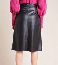 Load image into Gallery viewer, Anthropologie Skirt Womens Extra Small Black A-Line Midi Faux Leather Belted