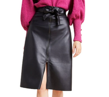 Load image into Gallery viewer, Anthropologie Skirt Womens Extra Small Black A-Line Midi Faux Leather Belted
