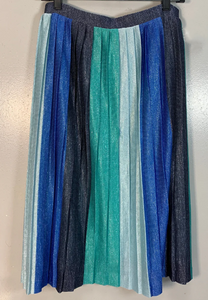 Anthropologie Skirt Medium Maeve Sunburst Pleated Metallic Midi Striped Sparkle