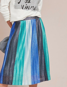 Anthropologie Skirt Womens Medium A-Line Pleated Midi Sunburst Stripe Sparkly
