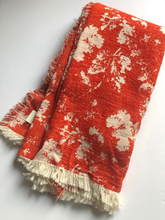 Load image into Gallery viewer, Anthropologie Throw Blanket Large Orange Oblong Chenille Eco-Cotton Plush Fringe