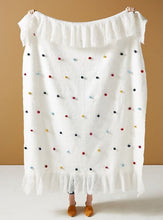 Load image into Gallery viewer, Anthropologie Throw Blanket Pompom White Large Oblong Wool Blend Fringed